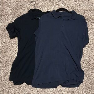Pair of Fabletics Men’s Black / Blue Stretch Polo Shirt – Size Large